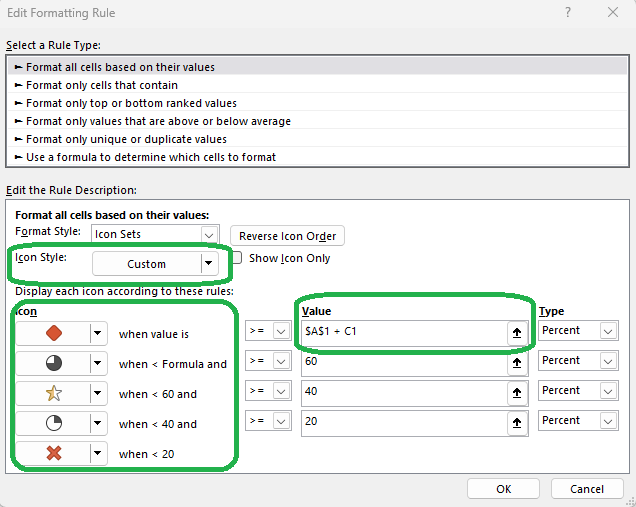 Conditional formatting - iconsets (settings)